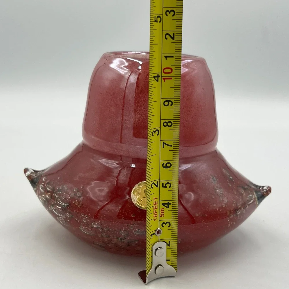 Vintage Pier 1 Hand Blown Art Glass Vase Red Controlled‎ Bubble Romania 5.25